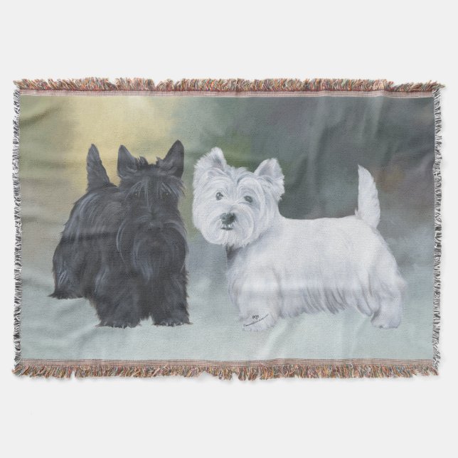 Manta Tejida Westie Scottie Wintertime (Anverso)