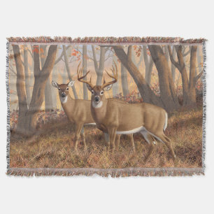 Manta Tejida Whitetail Deer Buck & Doe Otumn Maple Woods