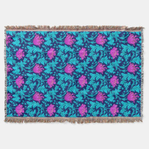 Manta Tejida William Morris Anemone, Marina, Turquesa y Magenta