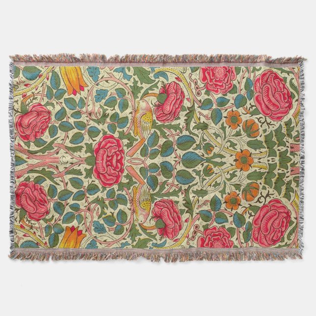Manta Tejida William Morris Rosa Floral Chintz Pink (Anverso)