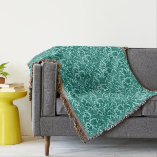 Manta Tejida William Morris Thistle Damask, Turquesa y Aqua