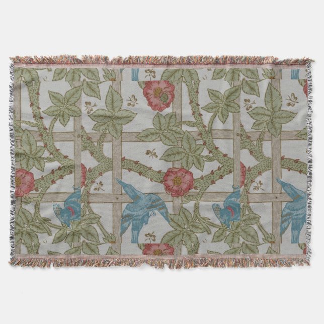 Manta Tejida William Morris Trellis Wallpaper Art (Anverso)
