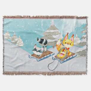 Manta Tejida Winter Woodland Friends - Ilustracion Fox Hedgehog