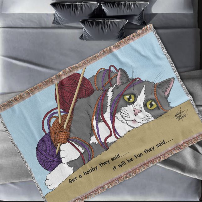 Manta Tejida Yarn Knitting Funny Cat (Subido por el creador)