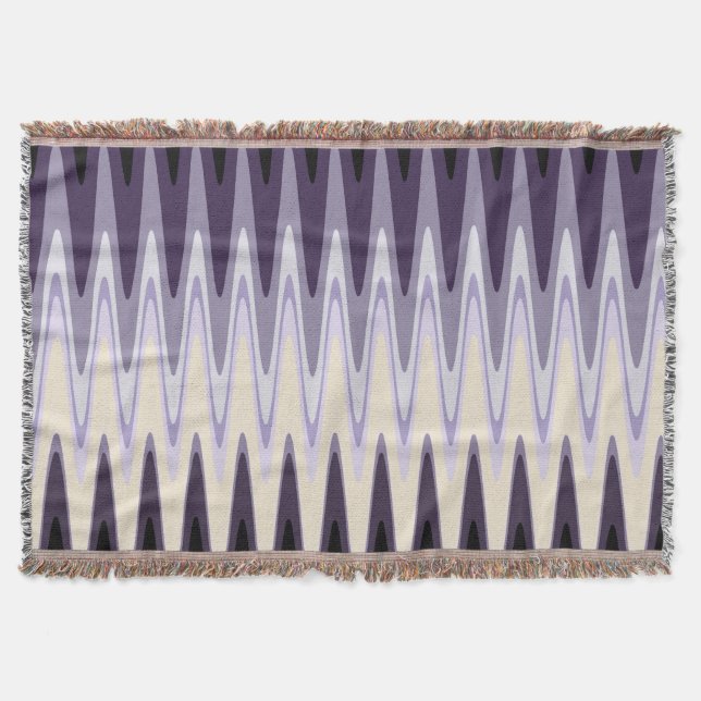 Manta Tejida Zig Zag Negro Gris Blanco Oscuro Púrpura Patrón Be (Anverso)