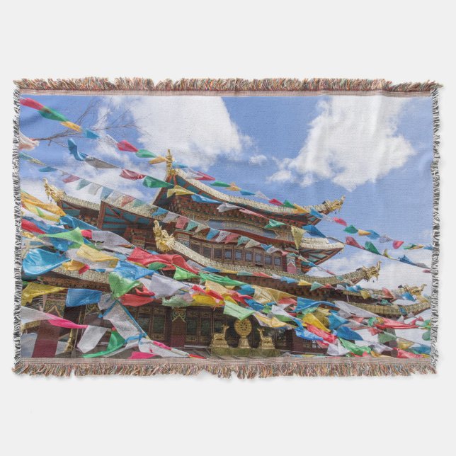 Manta Templo tibetano con banderas de oración - Yunnan,  (Anverso)