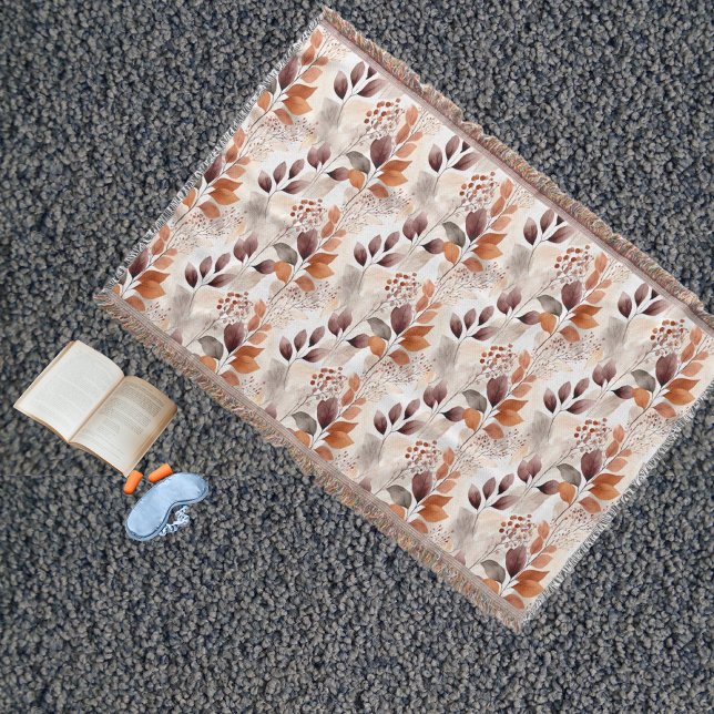 Manta Terracota y hojas de otoño de Borgoña | Boho Autum (Subido por el creador)