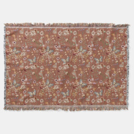 Manta Terracotta Boho Floral Throw Blanket