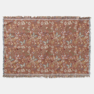Manta Terracotta Boho Floral Throw Blanket