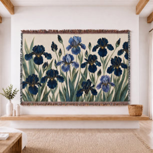 Manta Téxtil Tejida Tapiz Botánico Iris Azul