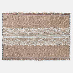 Manta Textura de encaje blanco-negro de Burlap marrón