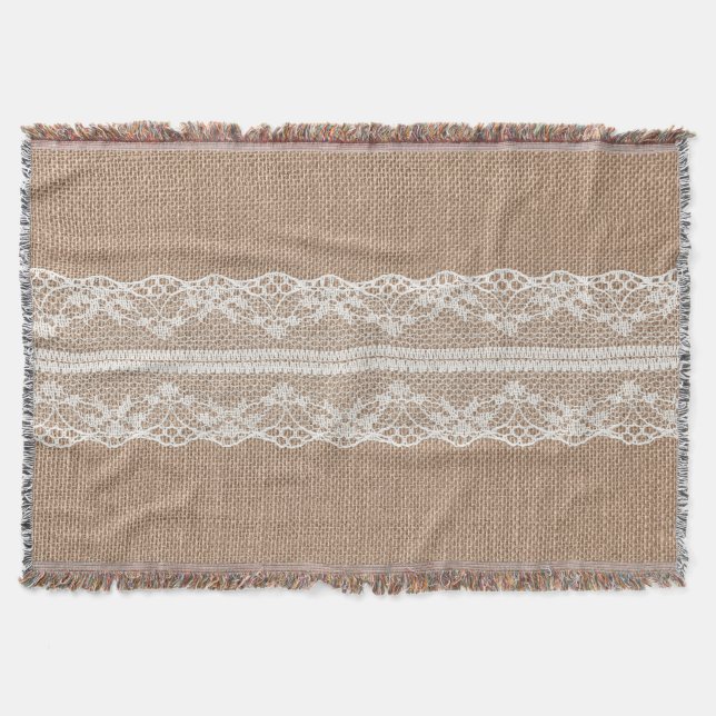 Manta Textura de encaje blanco-negro de Burlap marrón (Anverso)