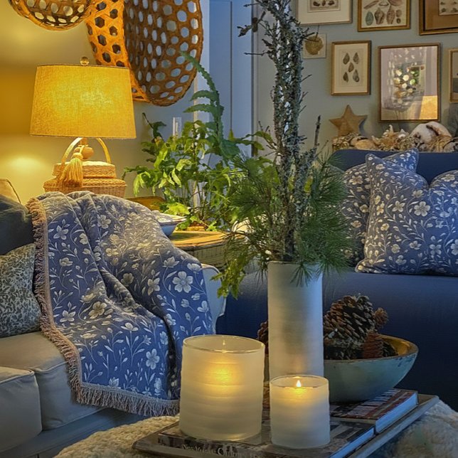Manta Throw Blanket - Floral Blue & White Design  (Blue Floral Throw with Matching Pillows available in the Liberty Dog Store Online )