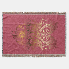 Manta Throw Blanket Gold Ornamite indio Damask fuchsia