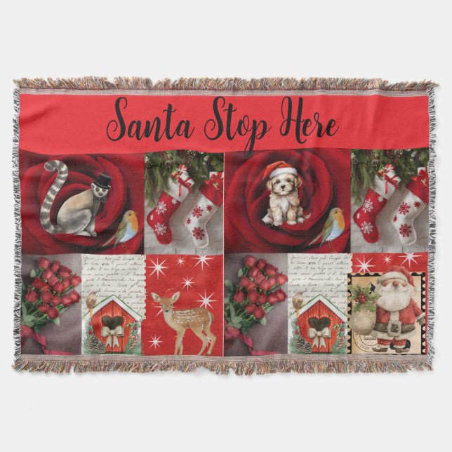 Manta Throw Christmas Blanket - Santa Stop Here  (Anverso)