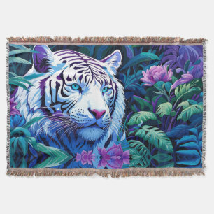 Manta Tigre blanco con flores moradas