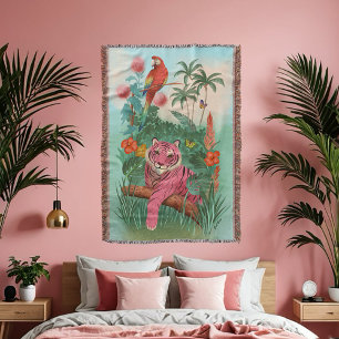Manta Tigre rosa y jungla tropical de loro
