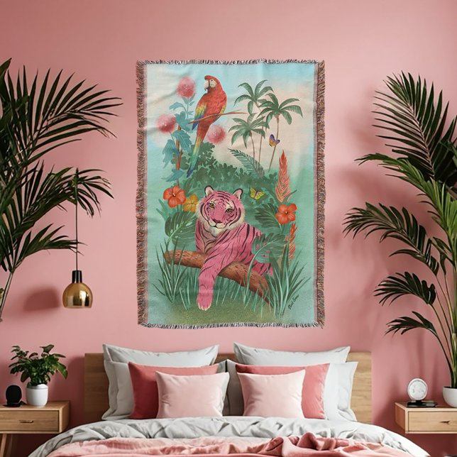 Manta Tigre rosa y jungla tropical de loro | (Subido por el creador)