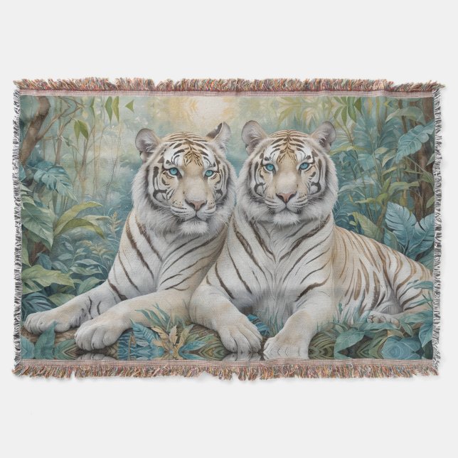 Manta Tigres dorados pálidos en una selva verde azul (Anverso)