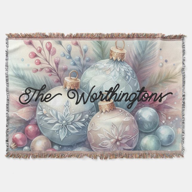 Manta Tipografía Ornamentos de árboles de Navidad acuare (Anverso)