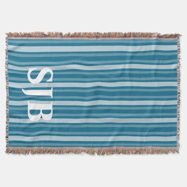 Manta Tiras victorianas oscuras de Cerulean con monogram (Anverso)