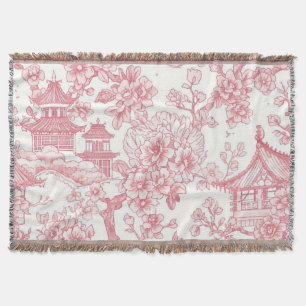 Manta Toile Chinoiserie Rosa Dragón Flor de Cerezo