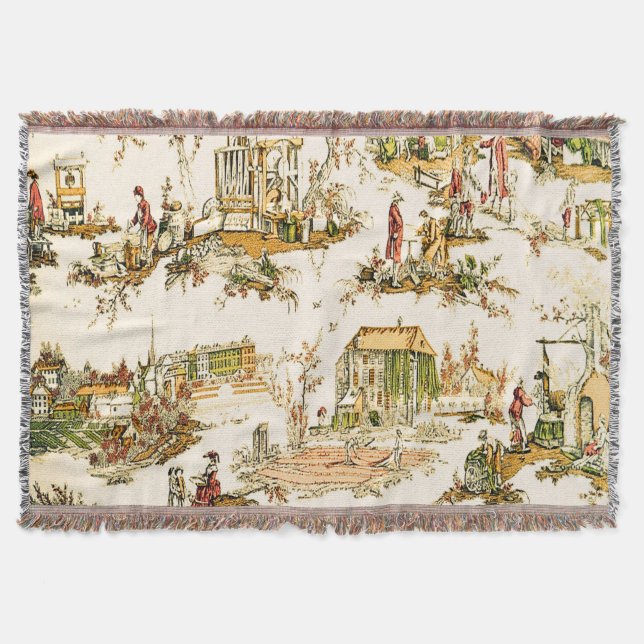 Manta Toile Creme Francés Chinoiserie Estilo Rústico (Anverso)