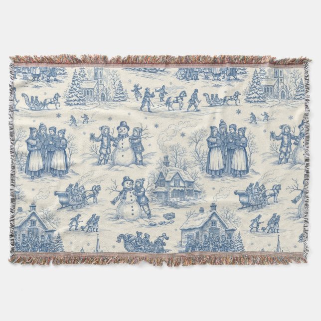 Manta Toile de Chinoiserie Azul de Invierno (Anverso)