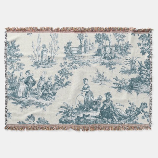 Manta Toile de jouy sage verde elegante (Anverso)