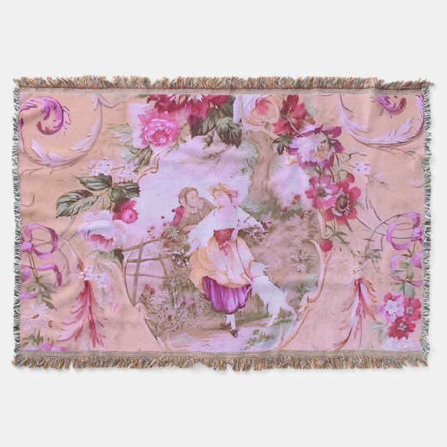 Manta Toile victoriano antiguo Rococo estilo Floral Rosa (Anverso)