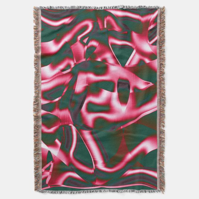 Manta Tonos rojos en cintas abstractas en cian oscuro (Frente vertical)