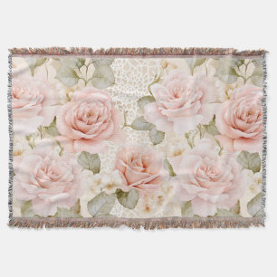 Manta Torta Nupcial Floral Rosas Rosadas Tono Crema