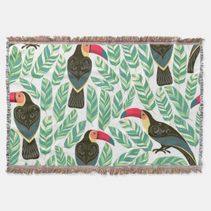 Manta Toucans, hojas tropicales, patrón decorativo.