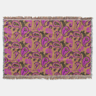 Manta Tradicional Paisley Linocut Vivid Pink Mustard