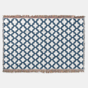 Manta Trellis azul blanco y naval, Entramado, Quatrefoil