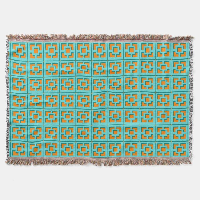 Manta Trellis Throw Blanket retro Turquesa y Naranja (Anverso)