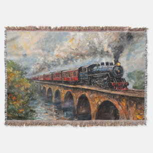 Manta Tren de vapor en un puente - pintura al petróleo