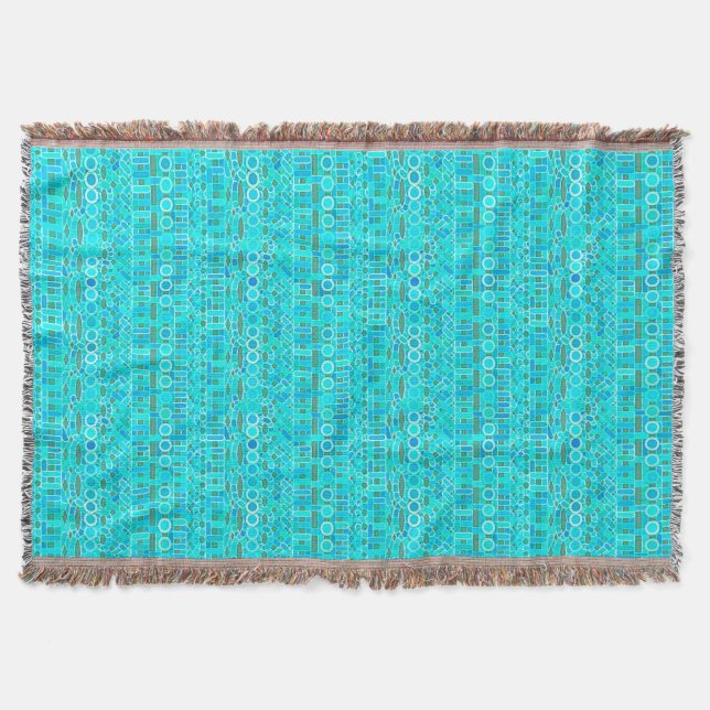 Manta Tribal Batik - turquesa, aqua y gris (Anverso)