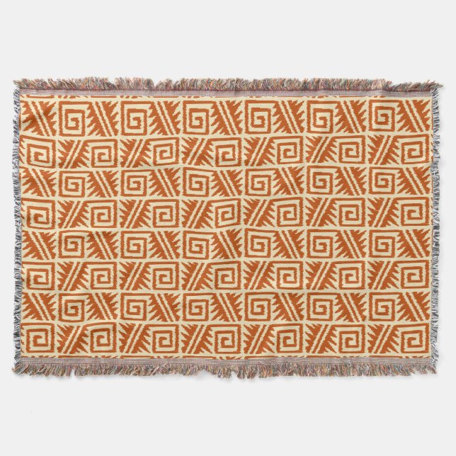 Manta Tribal Ikat Aztec - Mandarín y Naranja ligero (Anverso)