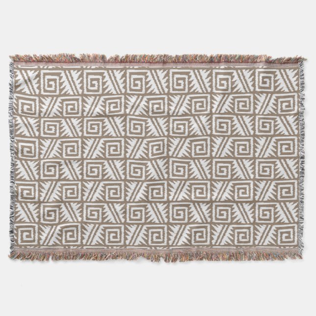 Manta Tribal Ikat Aztec - Taupe Tan y Cream (Anverso)
