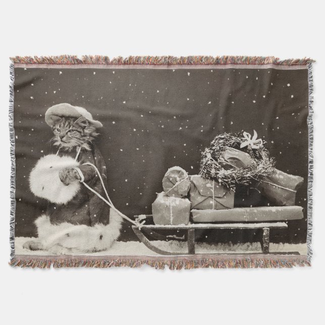 Manta Trineo de Navidad de Gato Vintage (Anverso)