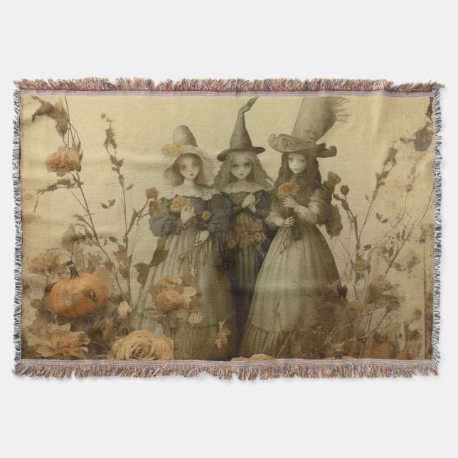 Manta Trío de Brujas Góticas Antiguas Rosas de Otoño (Anverso)
