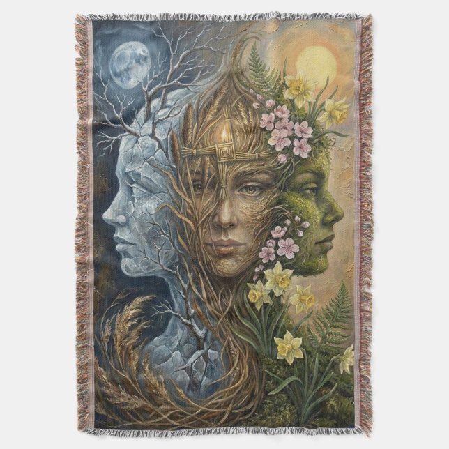 Manta Triple Goddess Winter to Spring Imbolc Fantasy Art (Frente vertical)