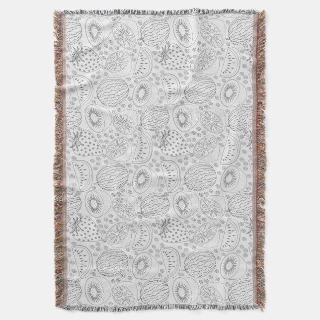 Manta Tropical fruit seamless pattern black and white (Frente vertical)