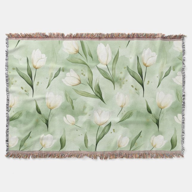 Manta Tulipanes Blancos Verdes Bonitos (Anverso)