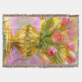 Manta Tulipanes rosados vibrantes en la caja dorada