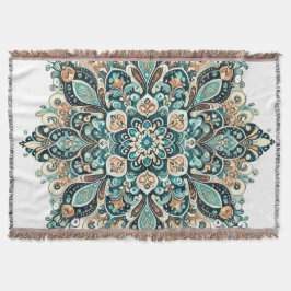 Manta Turquesa Paisley Mandala con acentos dorados 1