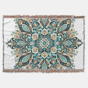 Manta Turquesa Paisley Mandala con acentos dorados 1