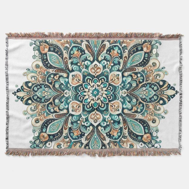 Manta Turquesa Paisley Mandala con acentos dorados 1 (Anverso)