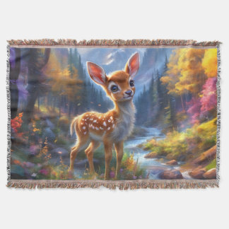 Manta Un ciervo bebé adorable en un bosque encantado